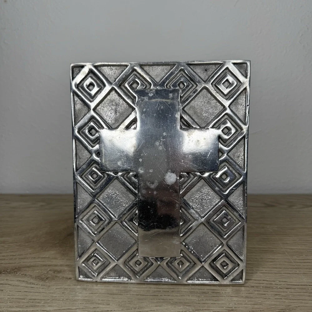 Aluminum Cross Wall Art Rectangle Plaque Made in Mexico Christian Catholic Jesus